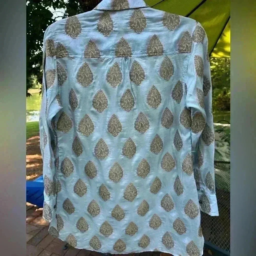 Bella Tu popover tunic Blue gold Small classy contemporary casual artsy - Picture 4 of 13